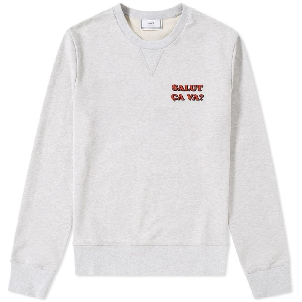 Ami Paris Salut Ca Va Crew Sweatshirt, Grey. Sz XL